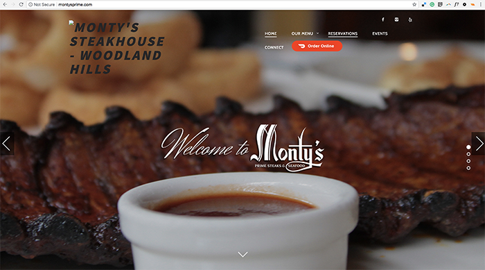 screenshot of montys steakhouse website
