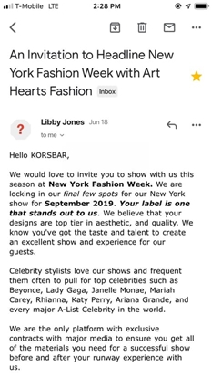 Korsbar invitation to New York Fashion Show