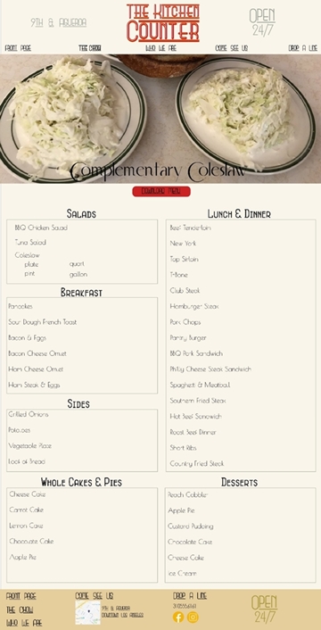 The Kitchen Counter Menu Page for Desktop