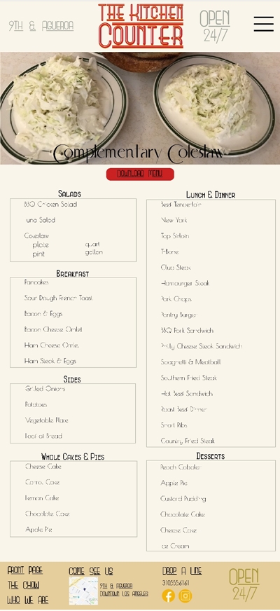 The Kitchen Counter Menu Page for Mobile
