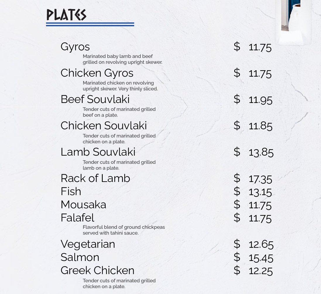 menu plates items