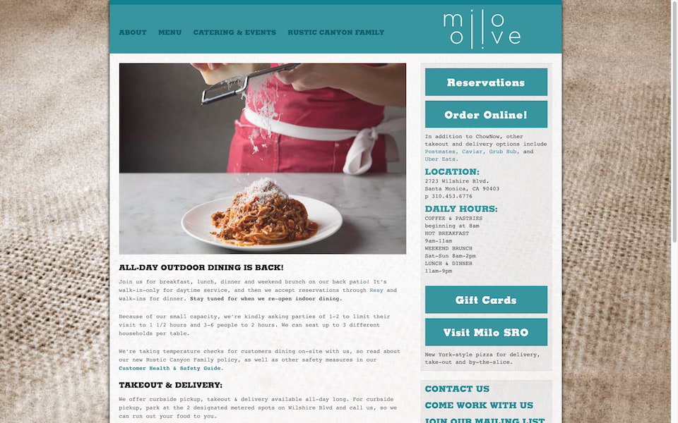 Milo + Olive home page