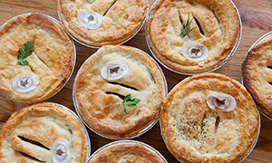 Pies on a table